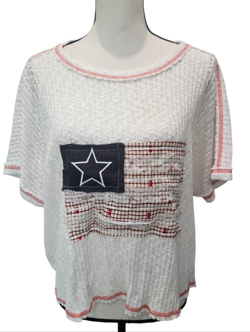 POL American Flag Gauze Open Back Top NEW
